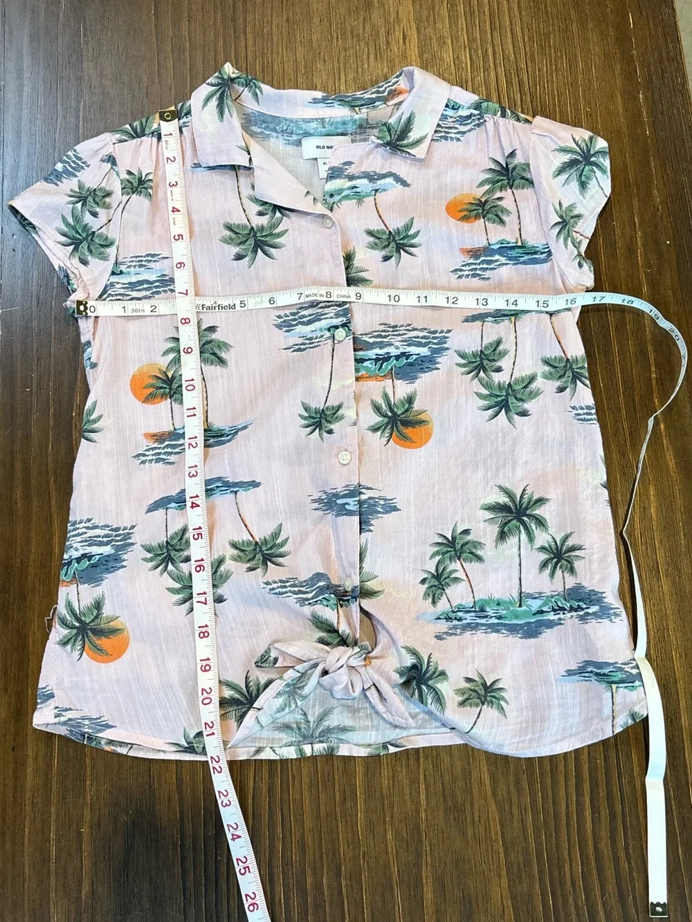 Old Navy Pink Palm-Print Tie-Front Shirt Girls XL/14